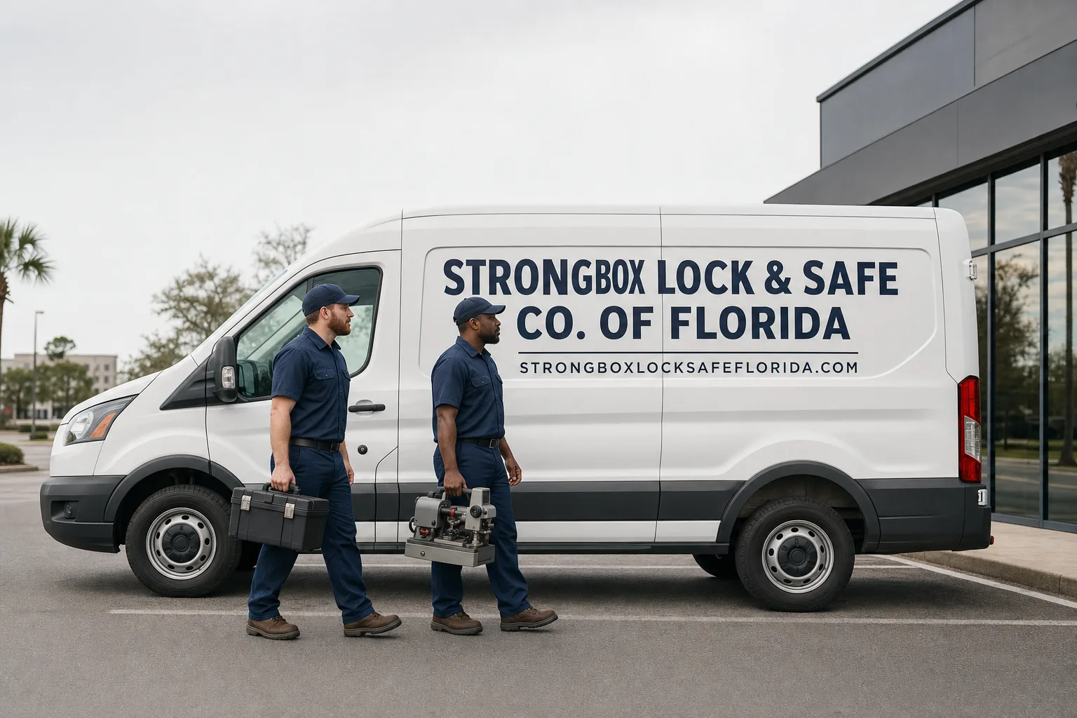 Strongbox Lock & Safe Co. of Florida locksmith service vehicle and crew in Jacksonville, FL